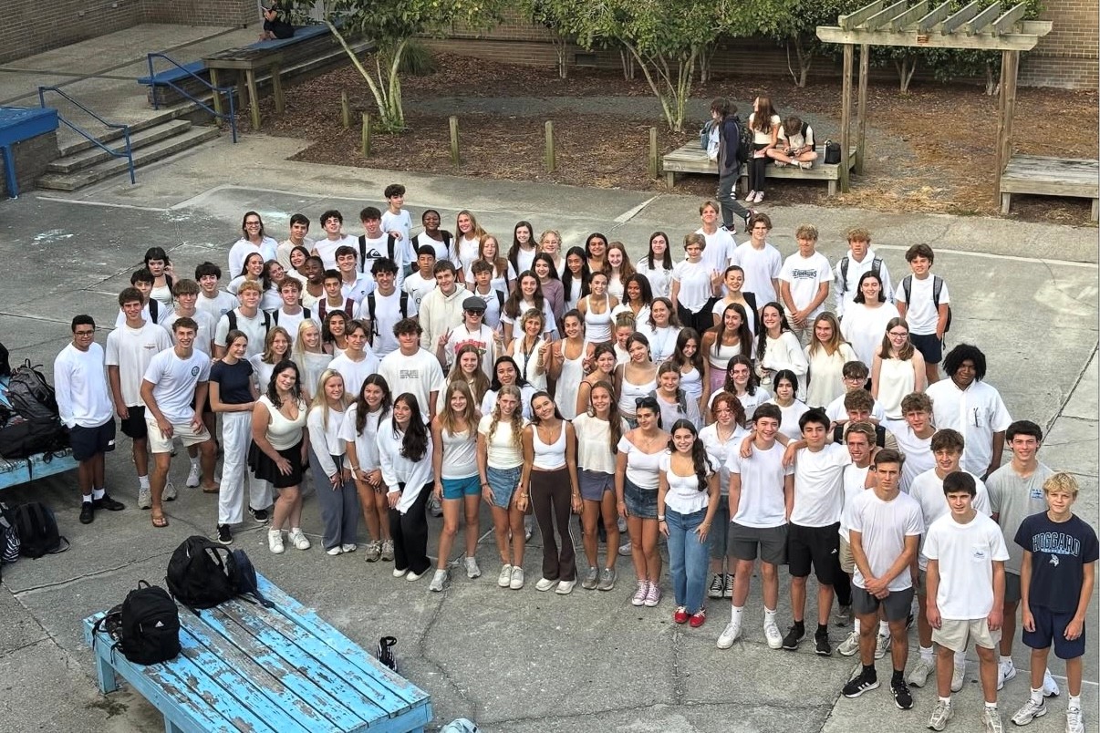 Hoggard IB students gathered together in the school courtyard